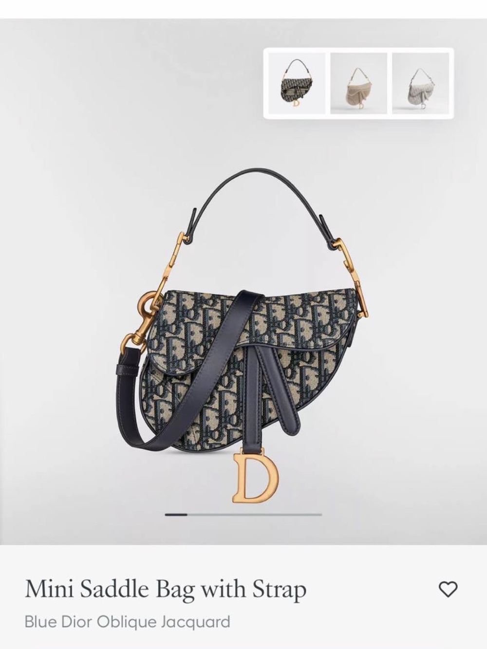 Dior Mini Saddle Bag in Blue Oblique Jacquard with Gold 'D' Charm